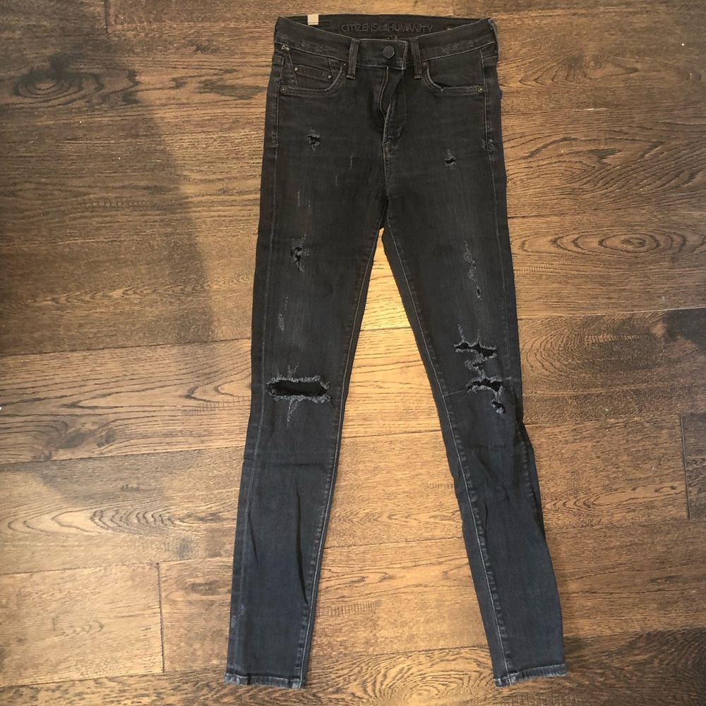 Citizens of humanity skinny grey/black ripped jeans.